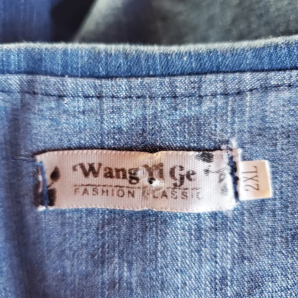 Cottagecore Denim Blue Dress Minimalist Retro Sheath With Pockets 2XL Wang Yi Ge - Picture 6 of 12